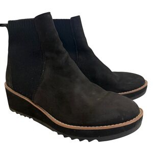 Eileen Fisher Black Lilou Nubuck‎ Stretch Knit Bootie Wedge Women Size 9.5